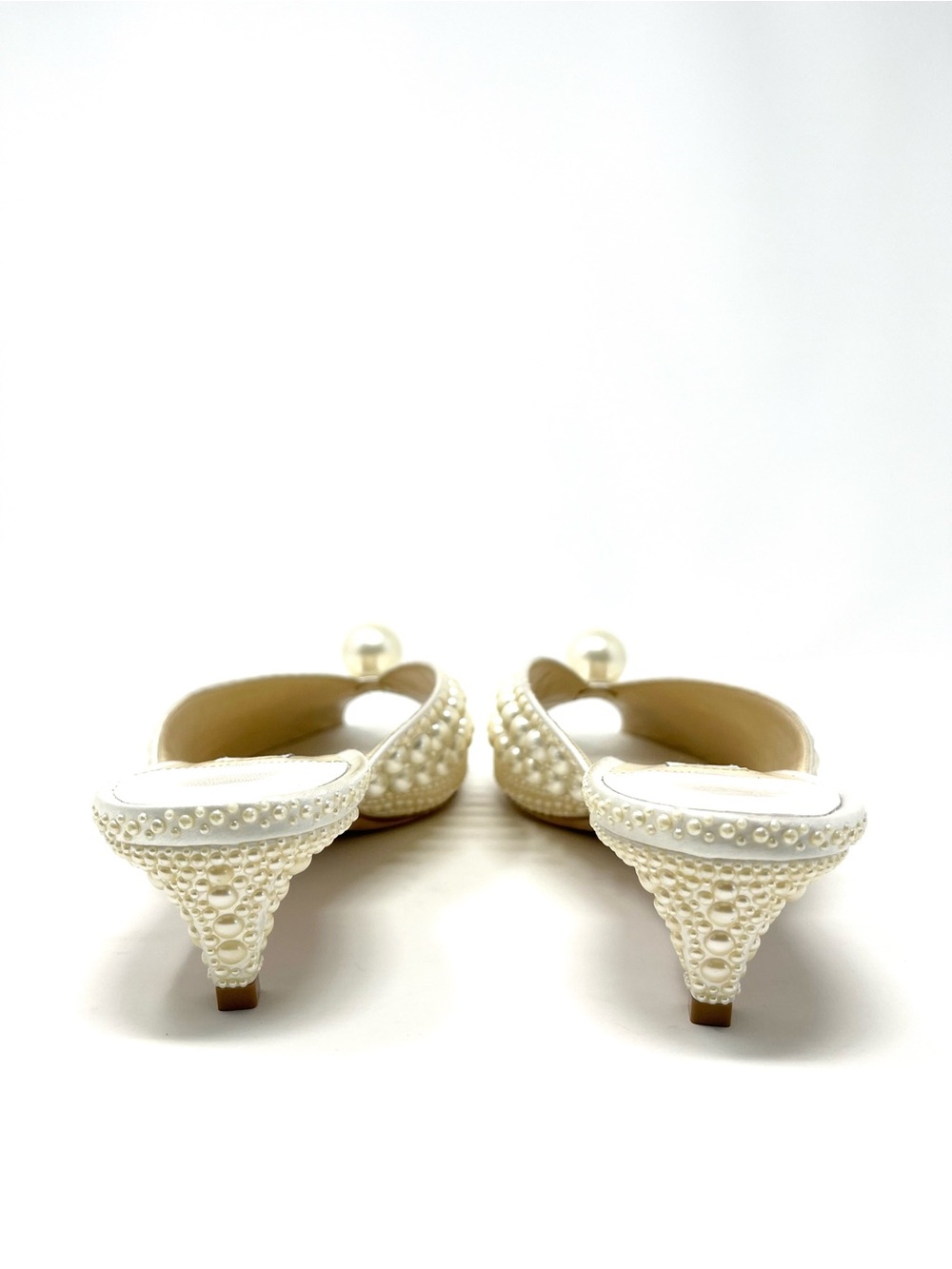 Jimmy Choo Samantha 35 White Satin Pearl Mules Kitten Heels Wedding Bridal 40.5 - Picture 7 of 11